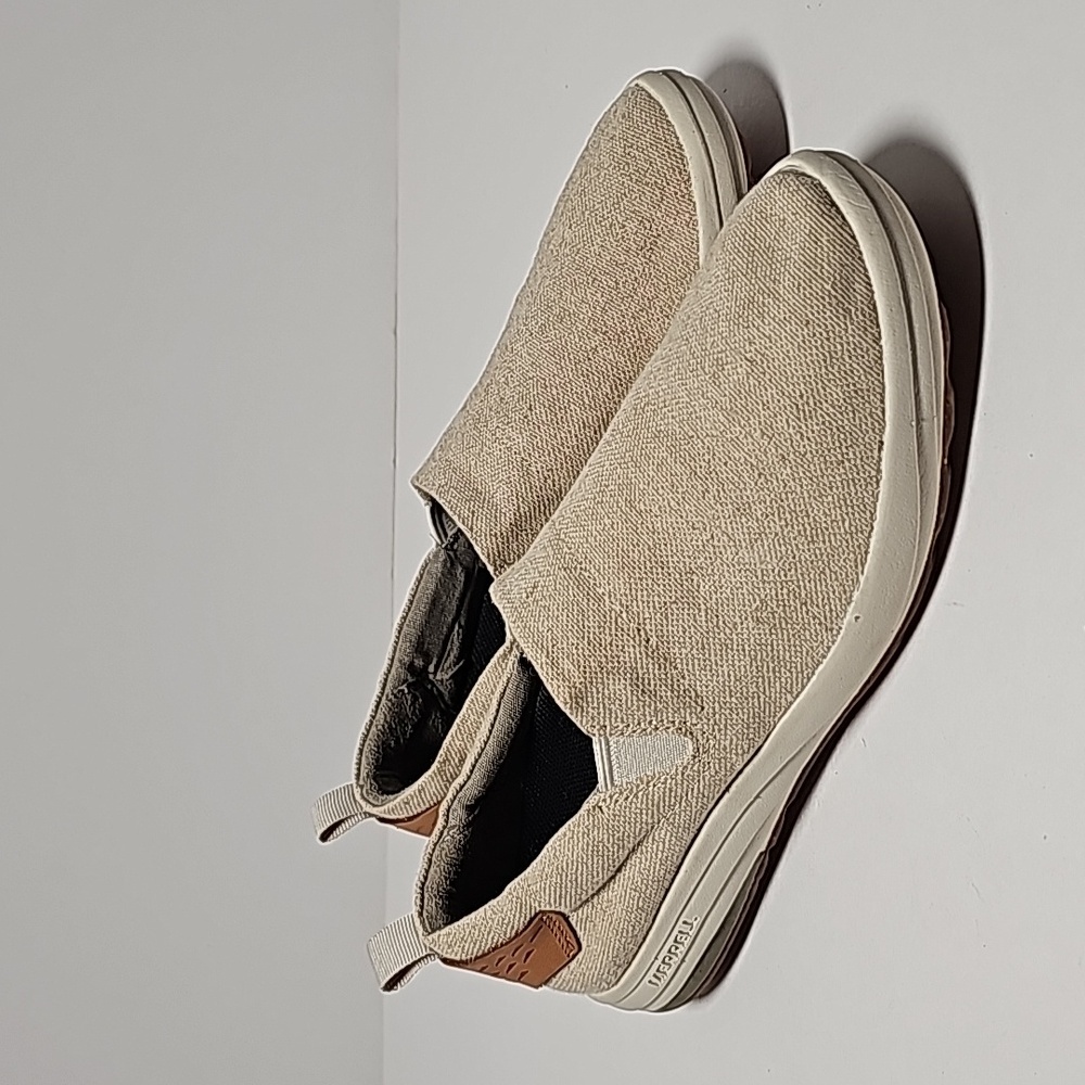 Merrell Gridway Moc Canvas Shoe Loafer Slip-On Natural Neutral Beige Comfy 6